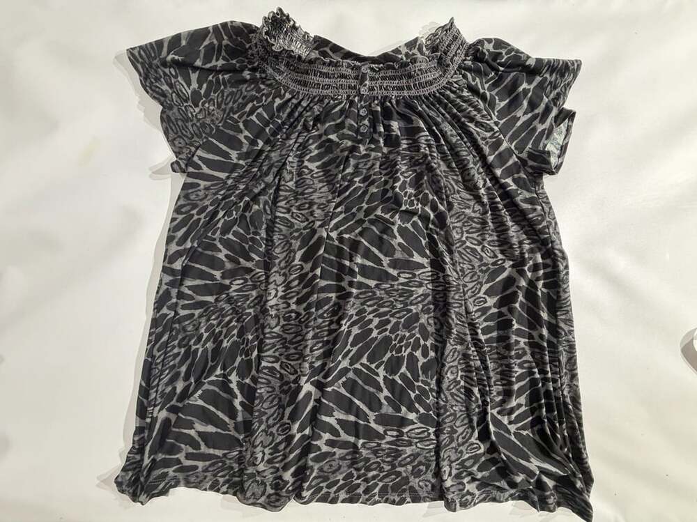 George Womens Black Grey Animal Print Short Sleeve Top XL